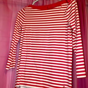 Kate Spade Coral Striped Boat Neck 3/4 Sleeve Top